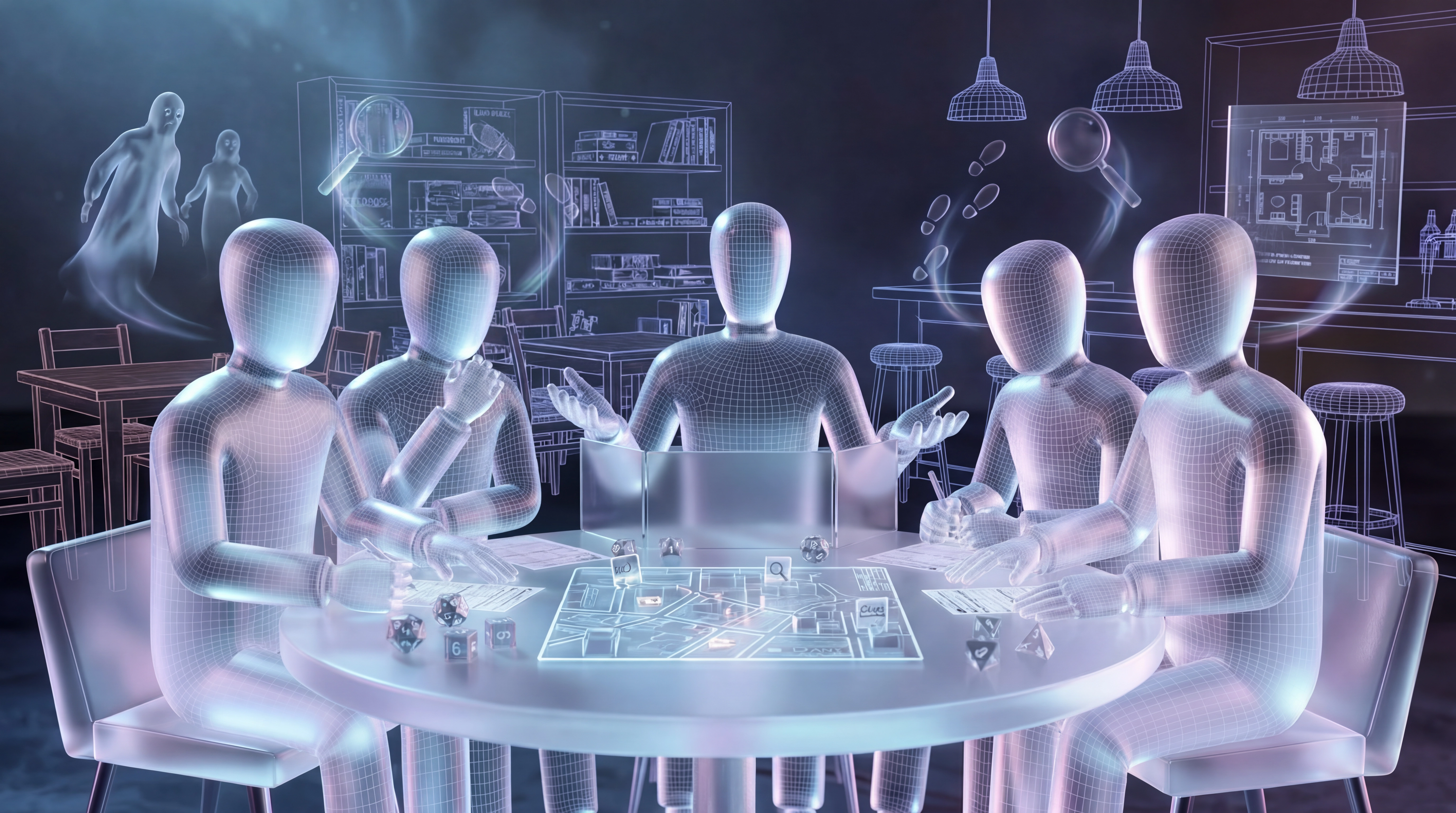 Une session de jeu de role avec un Storyteller et des joueurs autour d'une table